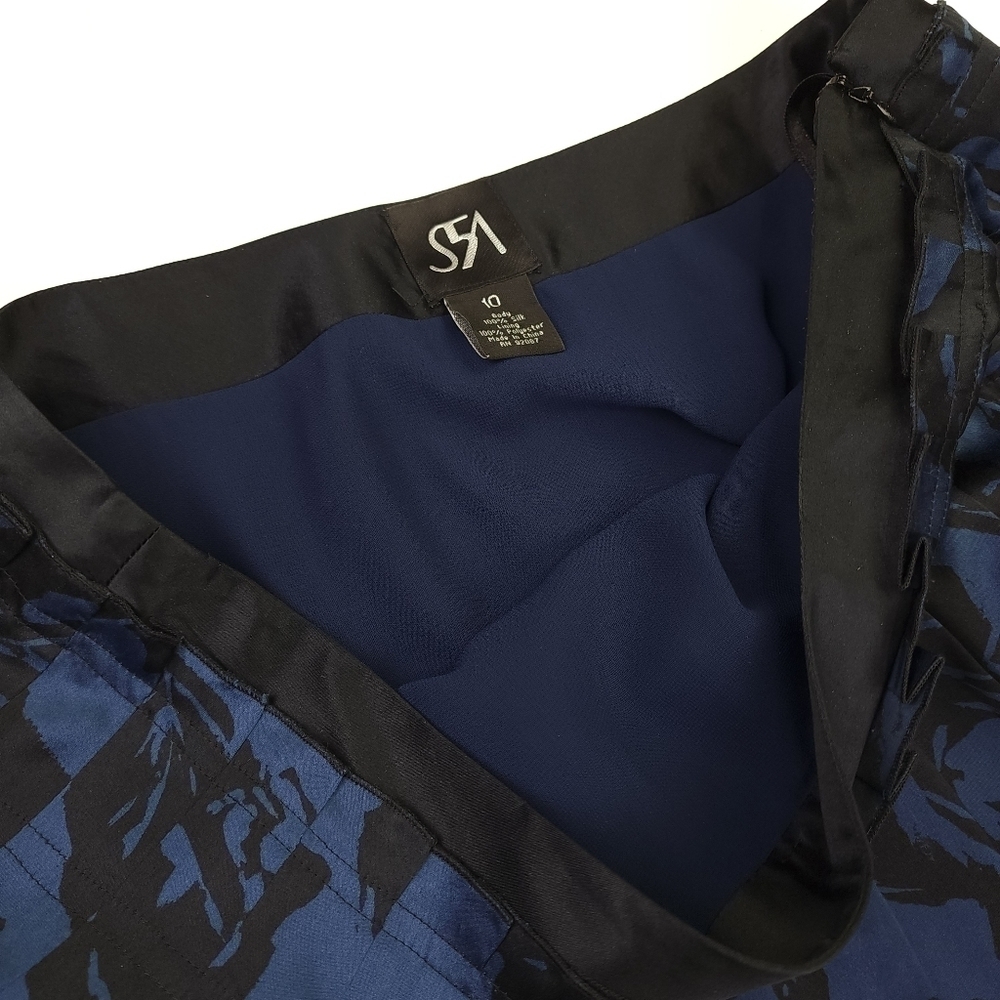 Saks Fifth Avenue Blue Black Floral Silk Skirt Sz 10 - Picture 7 of 8